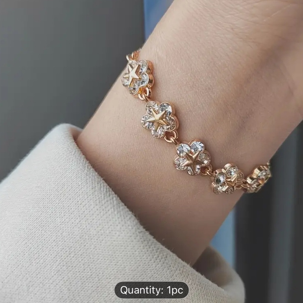 Gold Floral Bracelet with Crystals